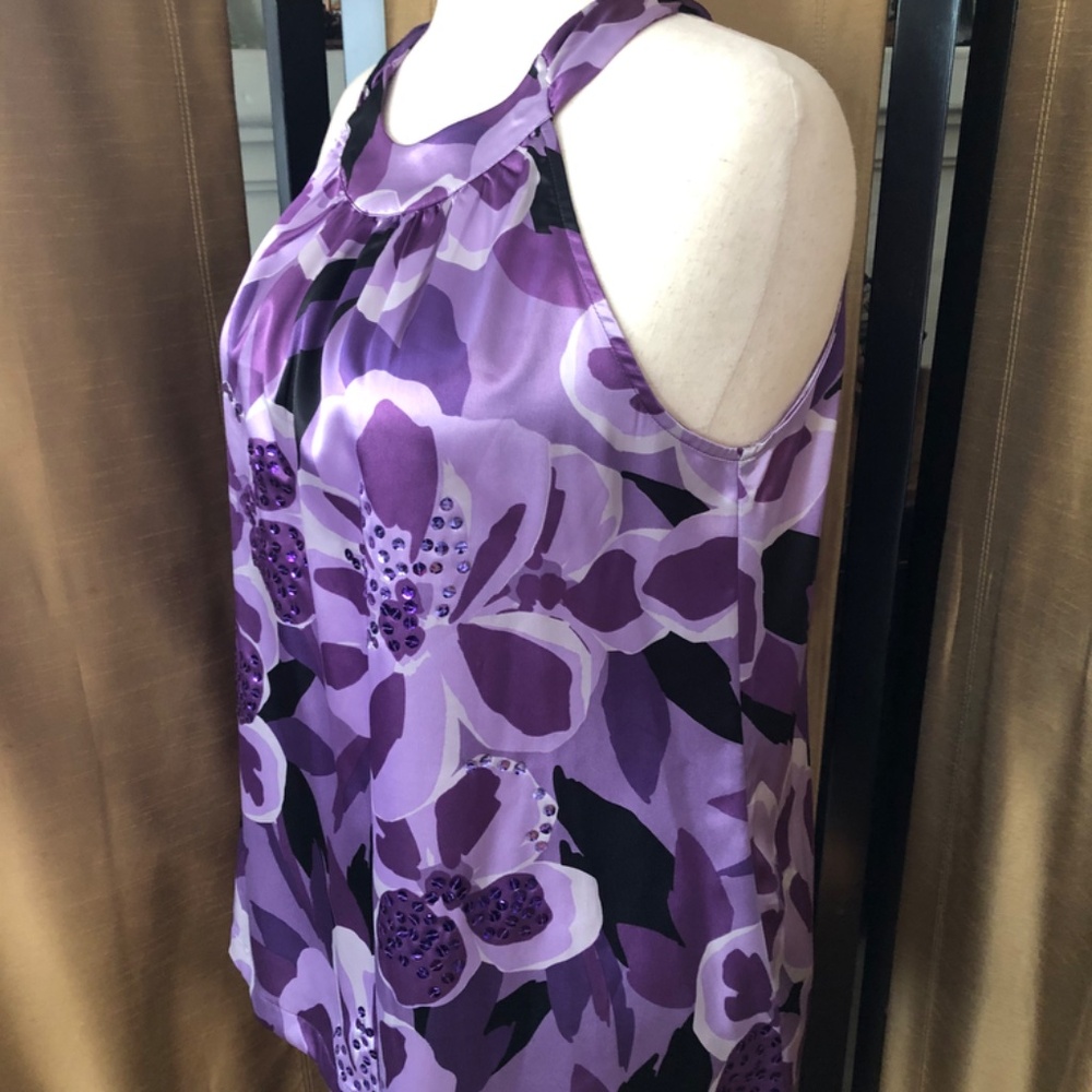 Apt.9 Purple Floral Print Sequins Tank Blouse - Picture 3 of 10